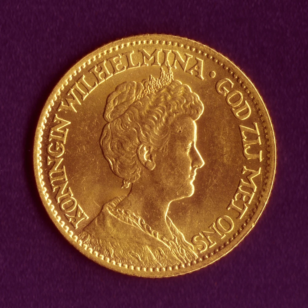 Wilhelmina Dutch Gold 10 Gulden obverse: 1911 tiara portrait right
