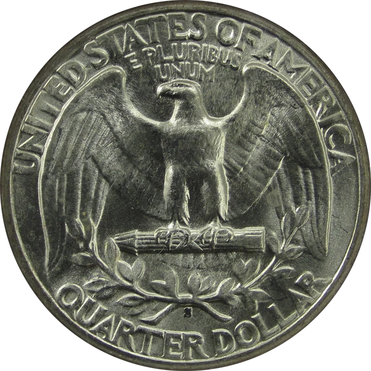 Washington Quarter — 1932–1964 Silver reverse — 1944-S Washington quarter, representative of 1932–1964 90% silver circulation issues