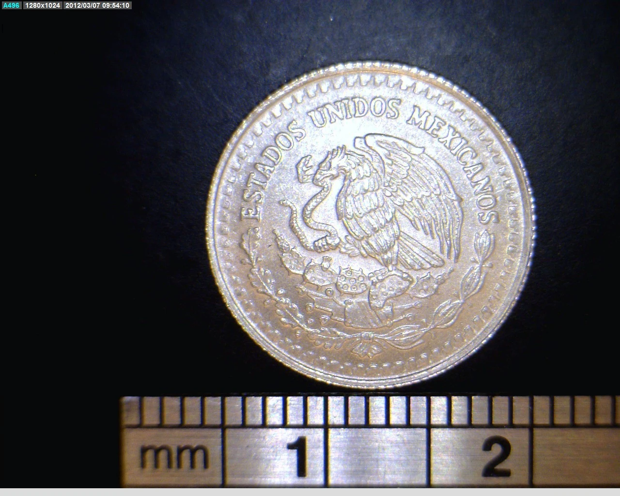 Obverse of a Mexican 1991 twentieth-ounce silver Libertad showing the national eagle and snake.
