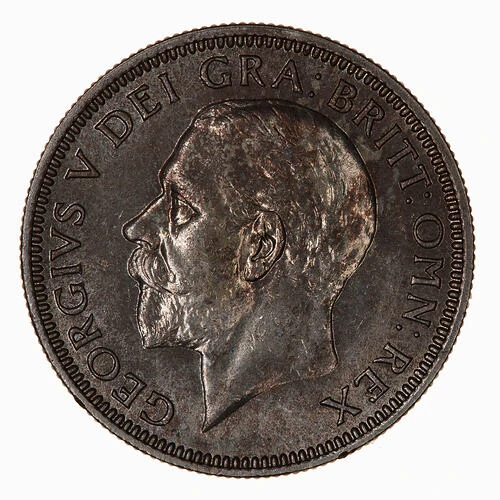 1936 British Half-Silver Shilling —1920–1946 obverse: George V portrait and royal legend