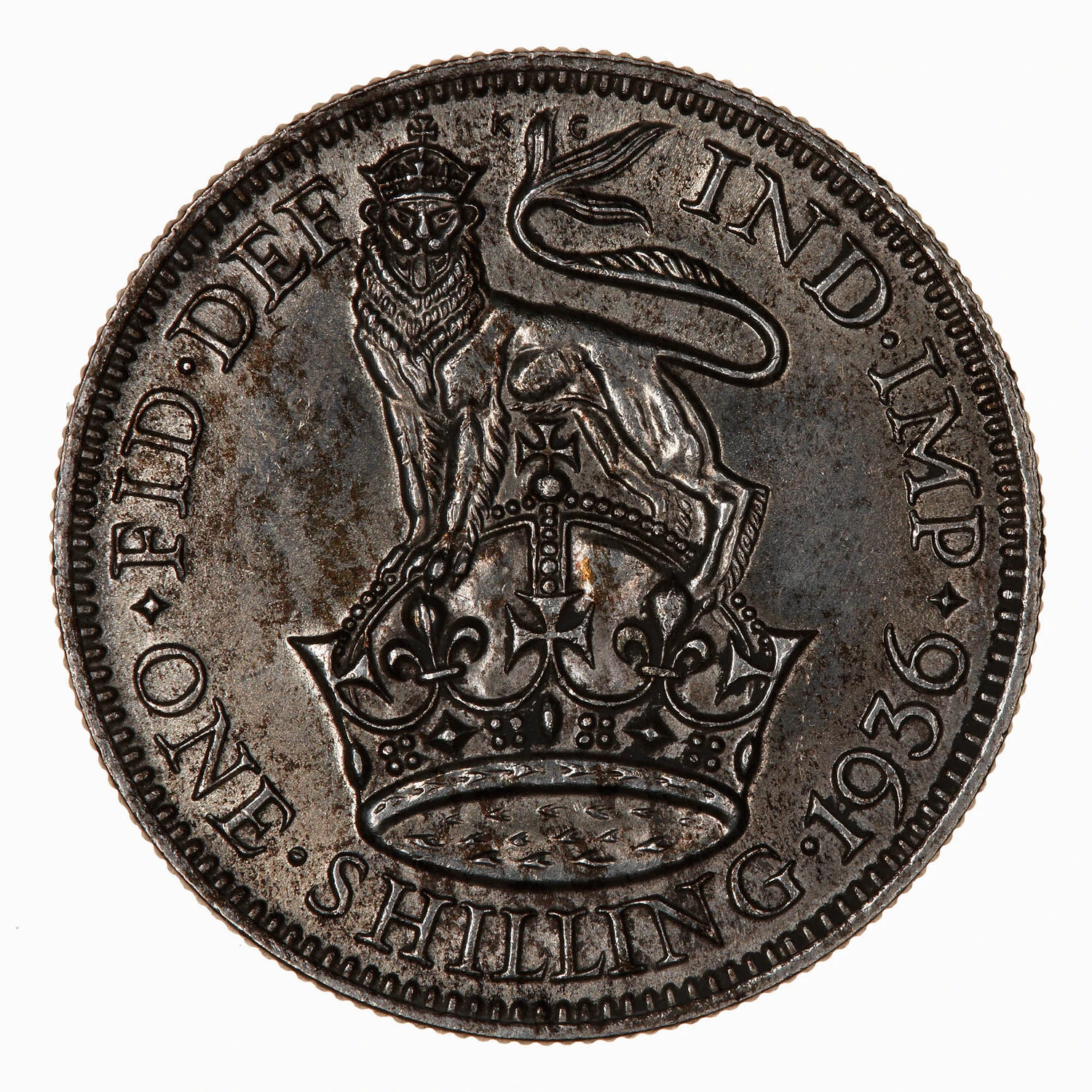 1936 British Half-Silver Shilling —1920–1946 reverse: Crowned lion, ONE SHILLING and 1936