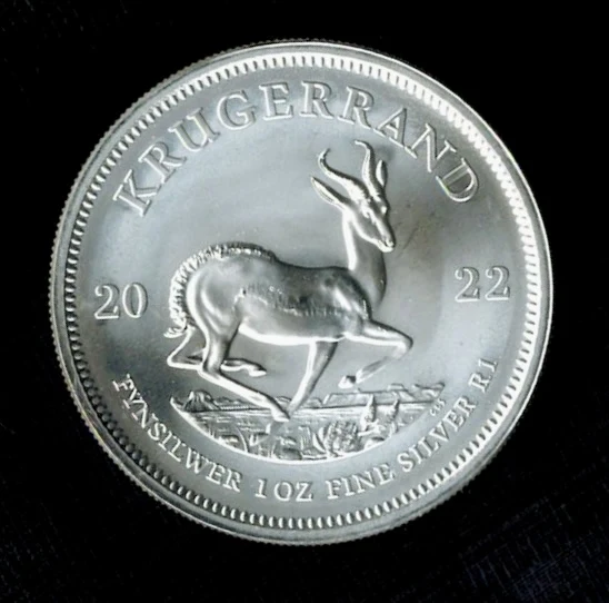 South African Silver Krugerrand, One Ounce reverse: 2022 springbok, 1 OZ FINE SILVER, 1 R and 999