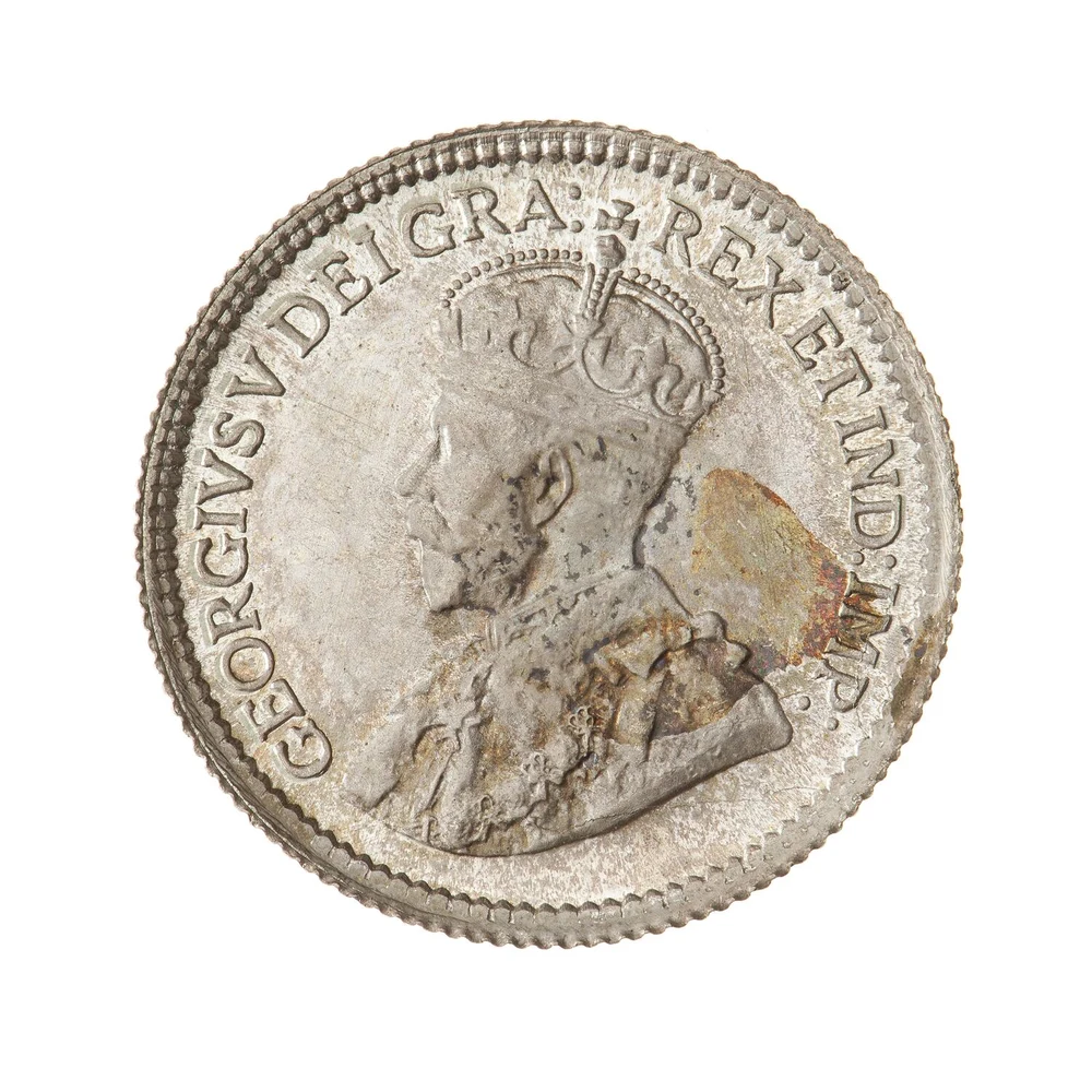 1920 Canadian silver five-cent obverse - crowned George V portrait facing left