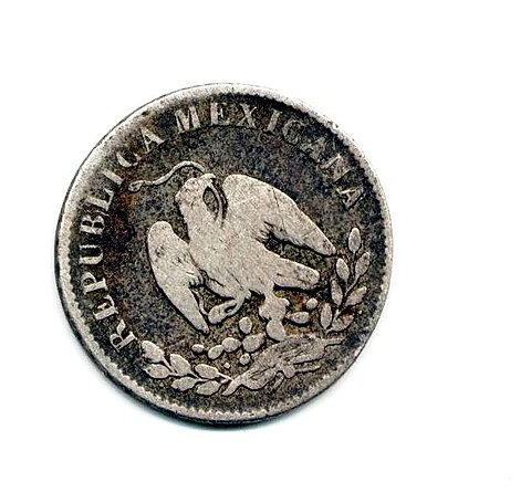 1867 Mexican Historical .903 Silver 10 Centavos obverse: Republican eagle and REPUBLICA MEXICANA