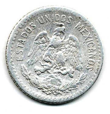 1909 Mexican silver 10 centavos obverse — national arms and ESTADOS UNIDOS MEXICANOS legend