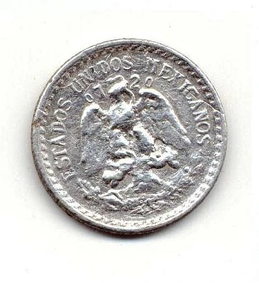 1927 Mexican silver 10 centavos obverse — national arms and ESTADOS UNIDOS MEXICANOS legend
