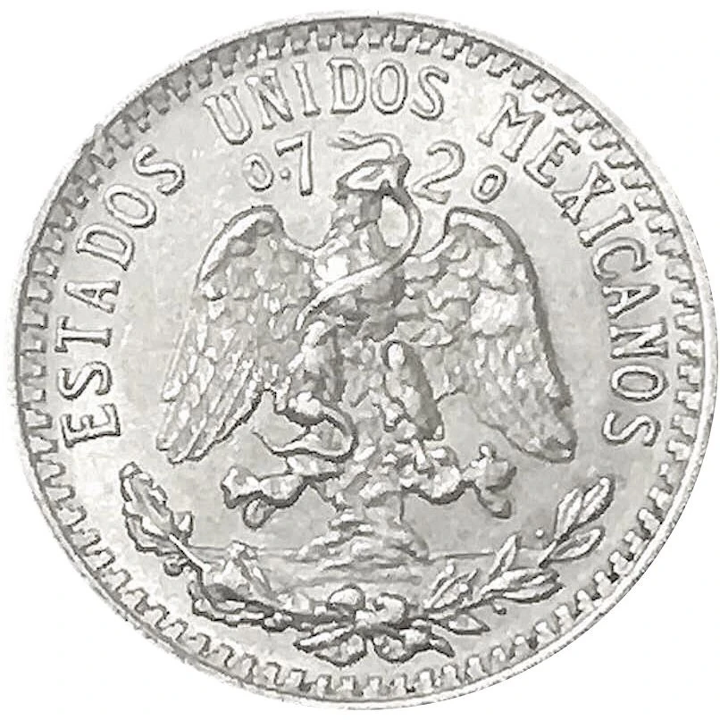 1940 Mexican .720 Silver Twenty Centavos obverse: National arms and .720 inscription