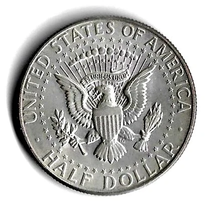 1964 Kennedy Half Dollar — 90% Silver reverse — 1964 Kennedy half dollar, original 90% silver composition; not later 40% silver or copper-nickel issues