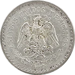 Mexican .720 Silver Fifty Centavos obverse: Mexican national arms and fineness marking