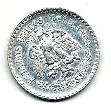1924 Mexican .720 Silver Peso — Exact Issue Years and Silver Content obverse — national arms and .720 alloy inscription