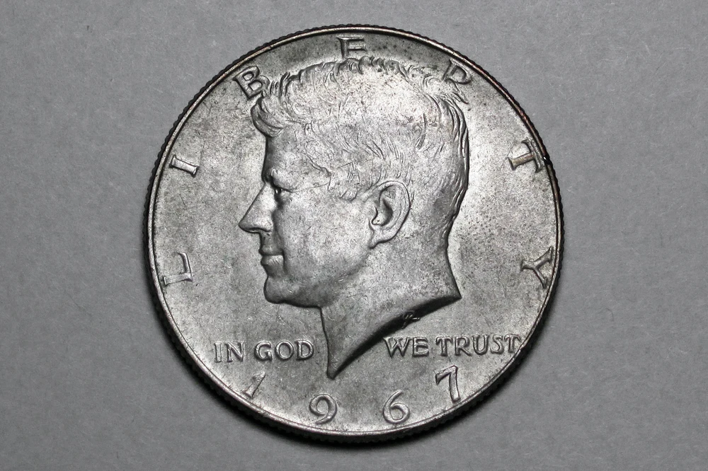 1965–1970 Kennedy Half Dollar — 40% Silver obverse — 1967 Kennedy half dollar, representative of 1965–1970 40% silver circulation issues
