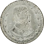 1960 Mexican .100 Silver Peso — 1957–1967 reverse: Morelos portrait andUNPESO