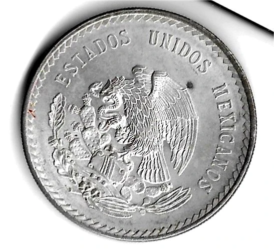 1947 KM465 Cuauhtémoc five pesos obverse — national arms and surrounding legends