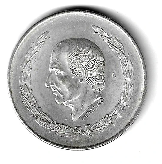 1953 KM467 Hidalgo-portrait five pesos reverse — portrait, denomination or dated type legends