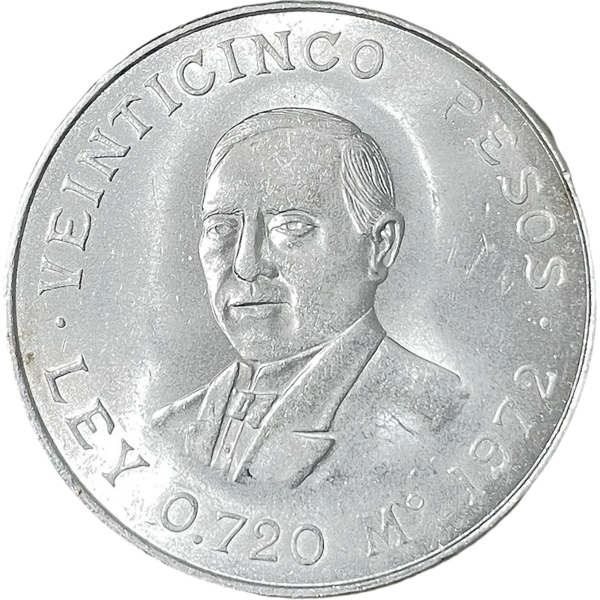 1972 Mexican .720 Silver Twenty-Five Pesos — 1968 and 1972 reverse: Benito Juarez portrait, 25 pesos and 1972