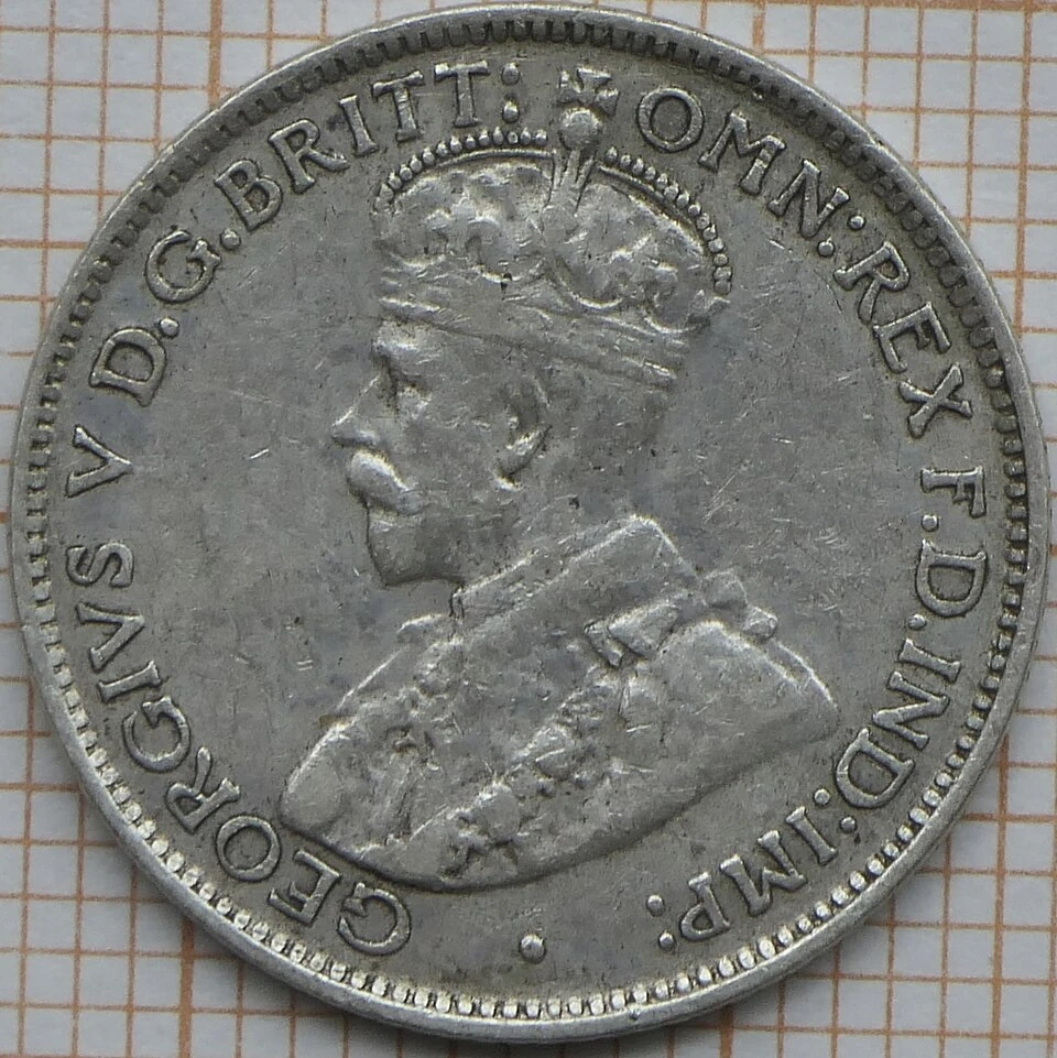1935 Australian George V sterling sixpence obverse — crowned bust facing left