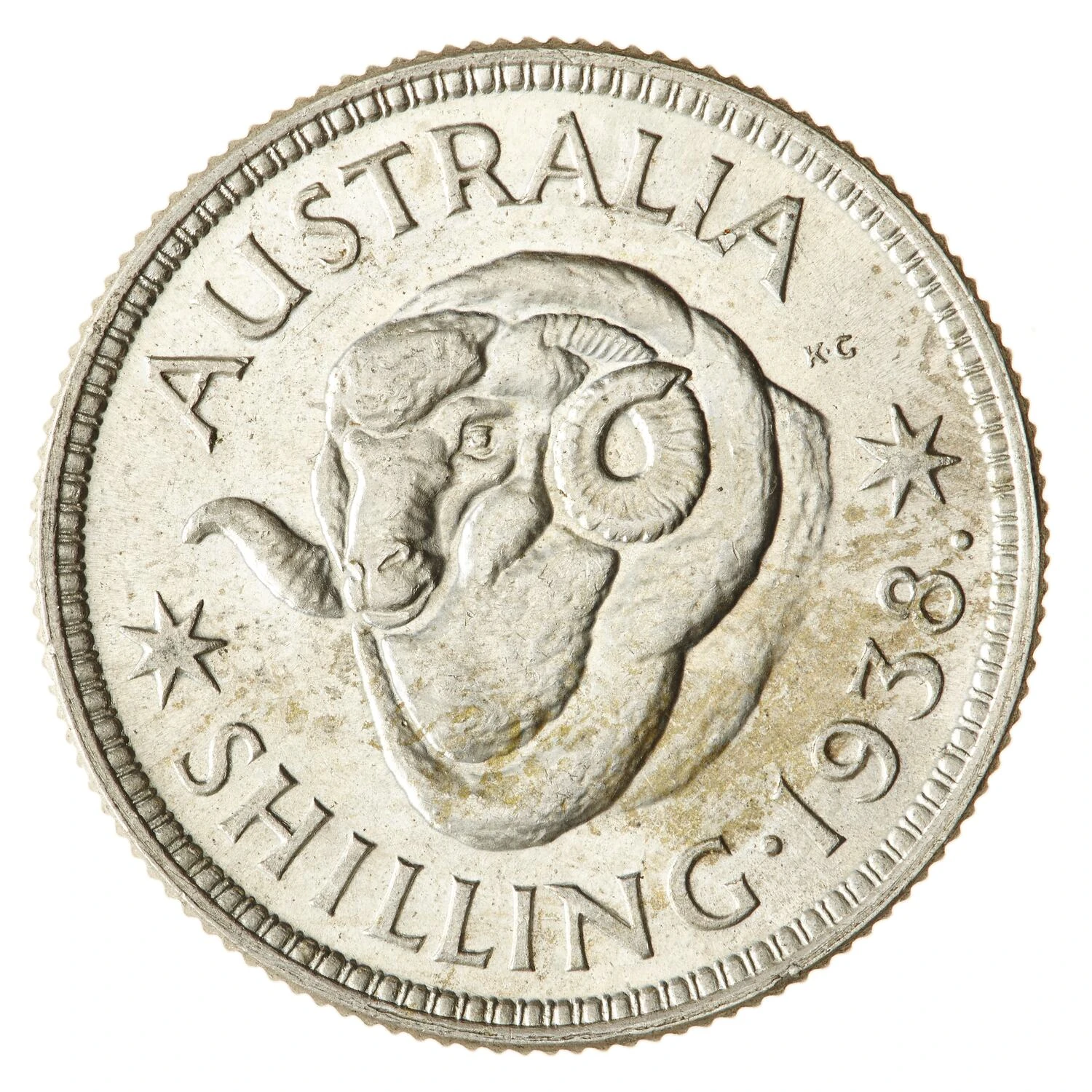 1938 Australian Sterling Shilling —5.65g Standard reverse — ram head and1938 SHILLING