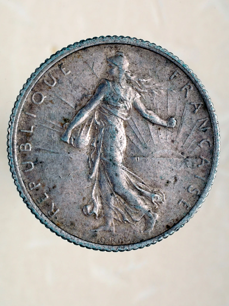 1920 French silver one-franc obverse — Sower and République Française legend