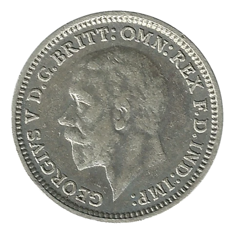 1932 KM831 oak-leaf threepence obverse — royal portrait and surrounding legend