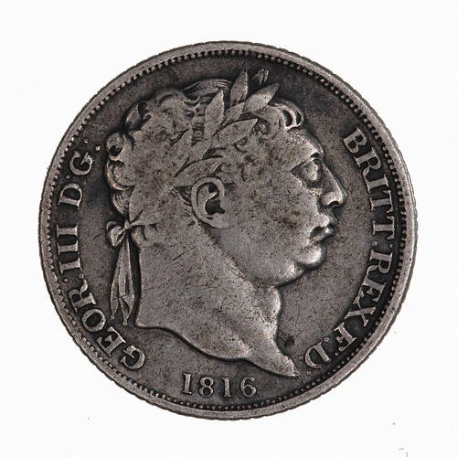 1816 British sixpence obverse with George III facing right and the date below