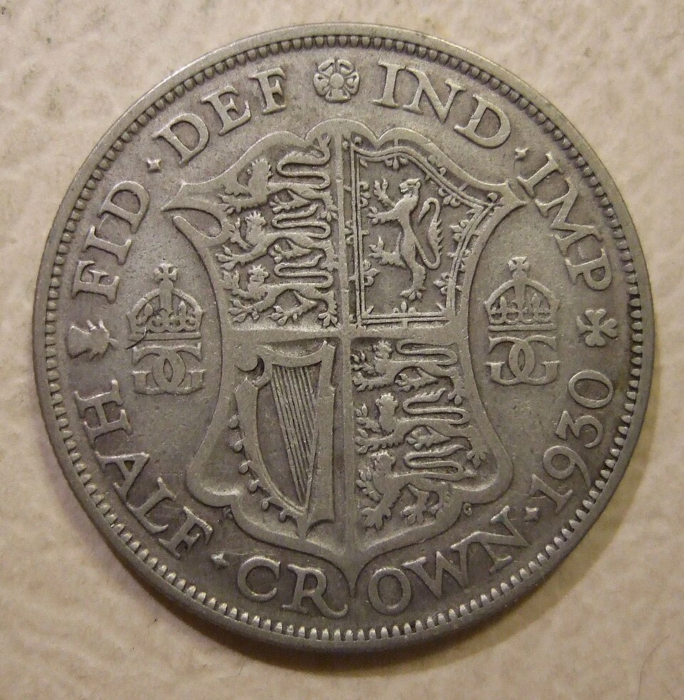 1930 KM835 George V half crown obverse — royal portrait and surrounding legend