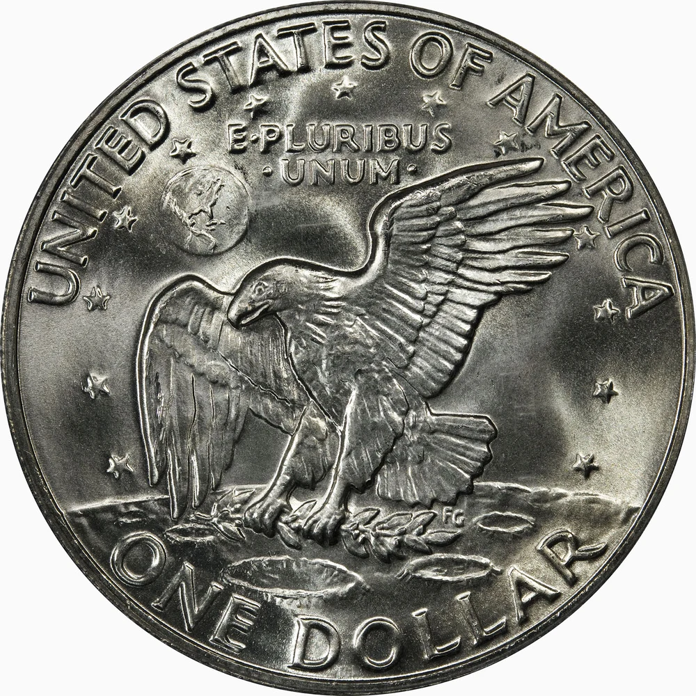 Eisenhower Dollar — 40% Silver reverse — 1974-S forty-percent-silver specimen; standard Apollo eagle reverse, not Bicentennial design. Source specimen certification does not grade another coin.