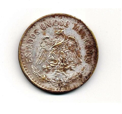 1907 Mexican Large .800 Silver Fifty Centavos obverse: Mexican national arms