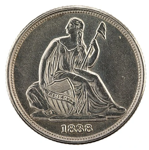 1838 Seated Liberty Dime — Original Heavier Standard obverse; complete photographed coin face