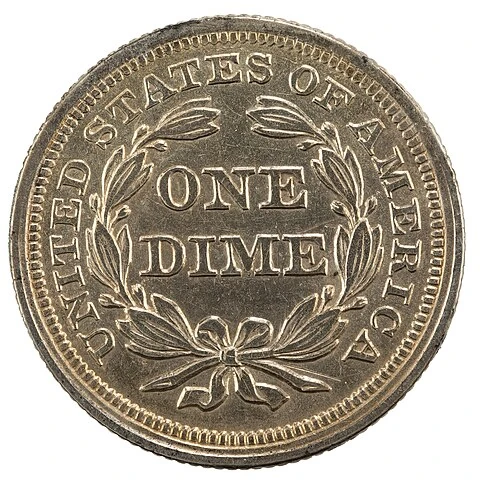 1853 Seated Liberty Dime — Reduced Weight, Verified Early Types reverse; complete photographed coin face
