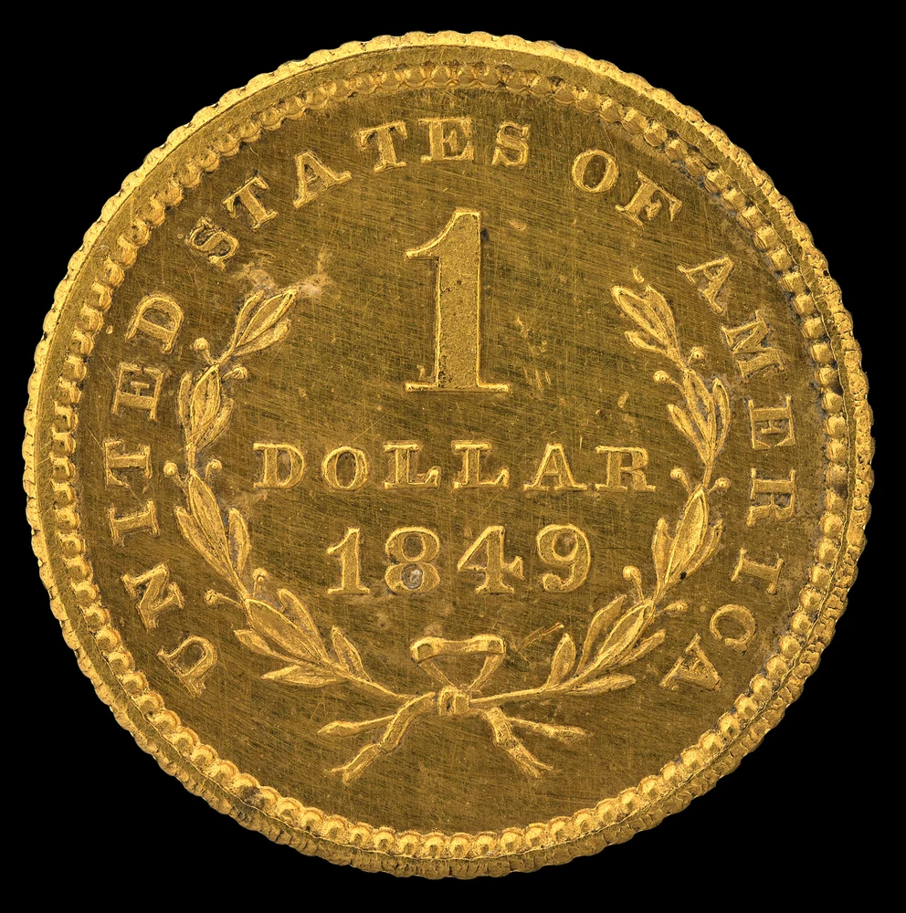 Liberty Head Gold Dollar — Type I reverse — 1849 Type 1 Liberty Head gold dollar