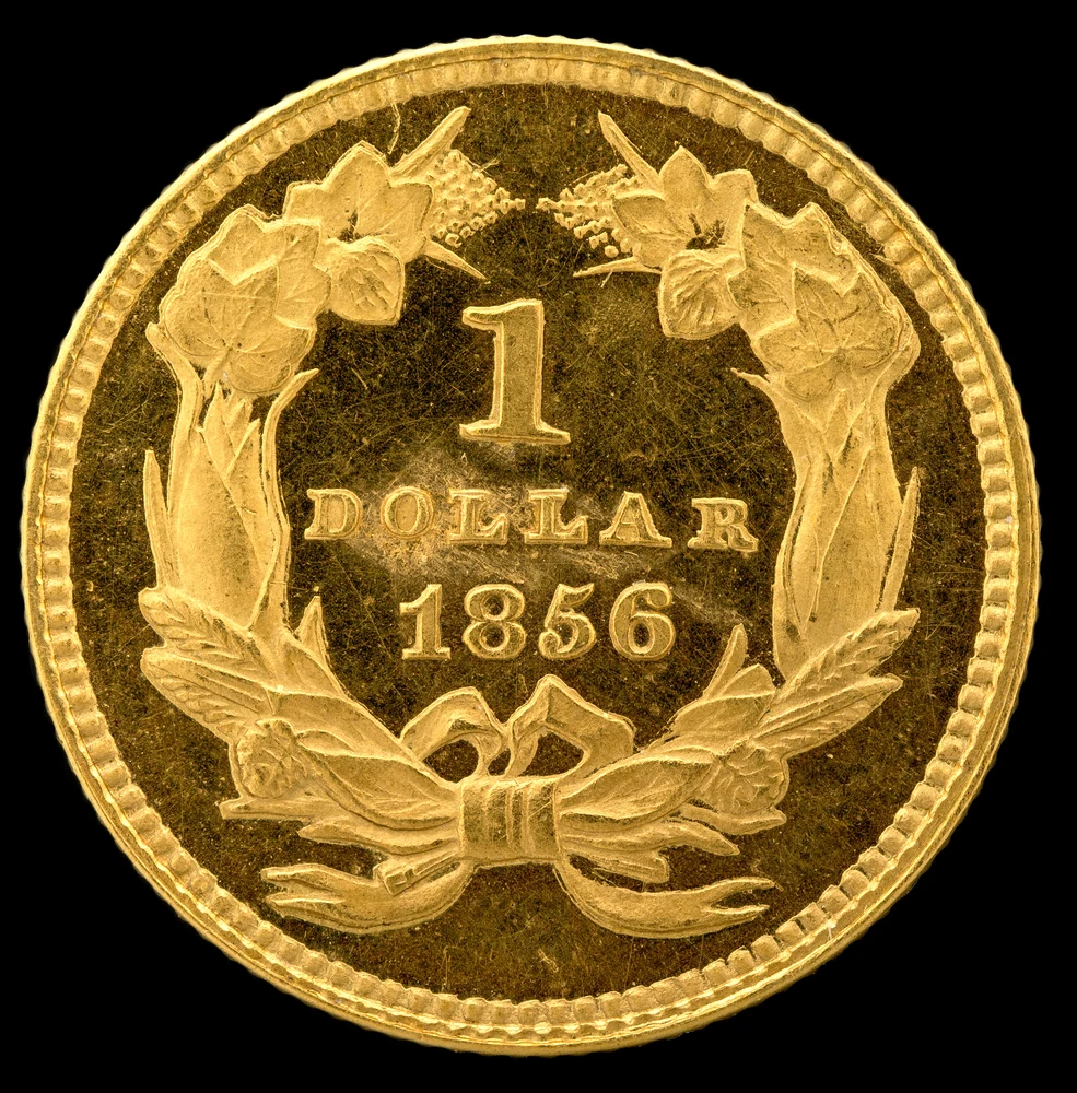 Indian Princess Gold Dollar — Type III Large Head reverse — 1856 Type 3 Indian Princess large-head gold dollar