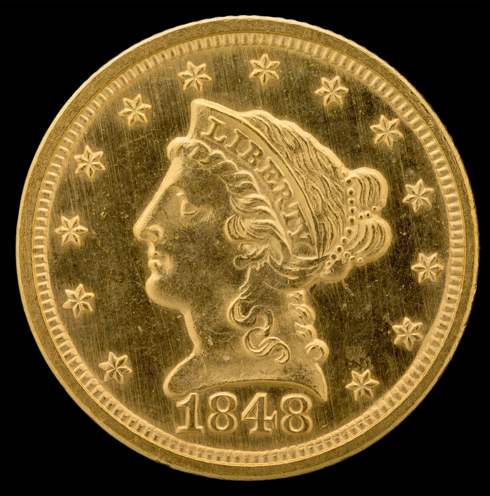 Liberty Head Quarter Eagle — $2½ obverse — 1848 CAL Liberty Head quarter eagle; CAL is an issue-specific marking, not present on ordinary issues