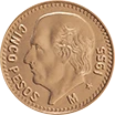 Mexico 5 peso gold reverse showing Hidalgo and 1955
