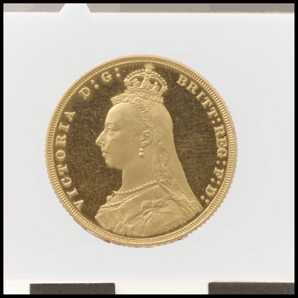 Victoria Jubilee Head Gold Sovereign obverse — 1887 Victoria Jubilee-head proof full sovereign; proof specimen does not represent all finishes; Met accession 2000.601.11