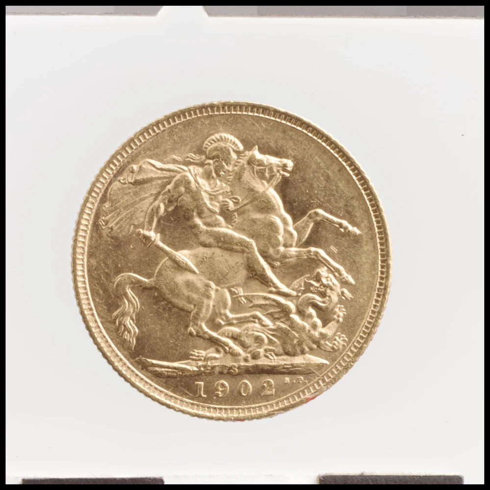 Edward VII Gold Sovereign reverse — 1902 Edward VII full sovereign; Met accession 2001.217.21